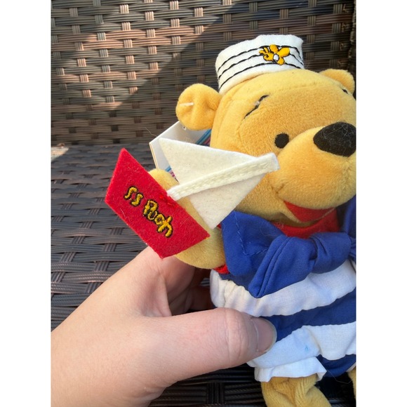 Disney Store Winnie the Pooh Nautical Sailor Mini Bean Bag Plush 8 Inch Vintage - Picture 2 of 7